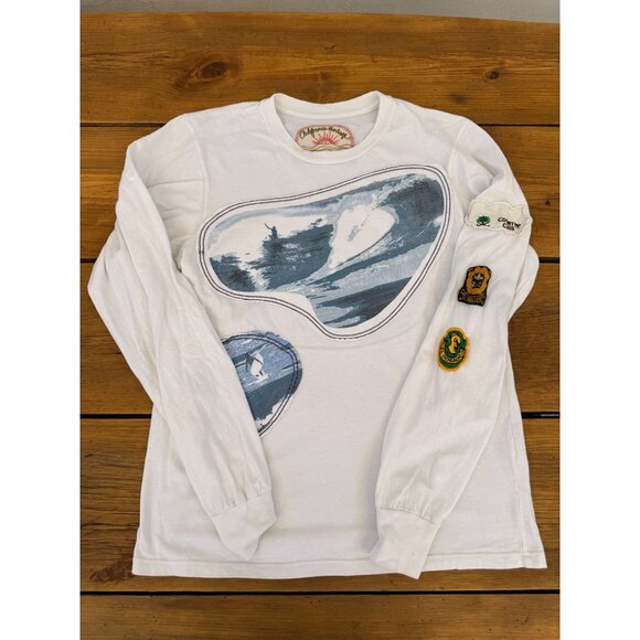 California Vintage Heritage Long Sleeve T-Shirt Surf Print & Embroidered Patches - Picture 1 of 7